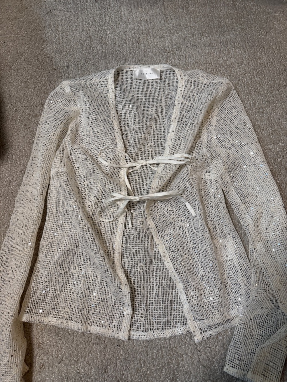 Sequin Sheer Tie-Front Top in Ivory